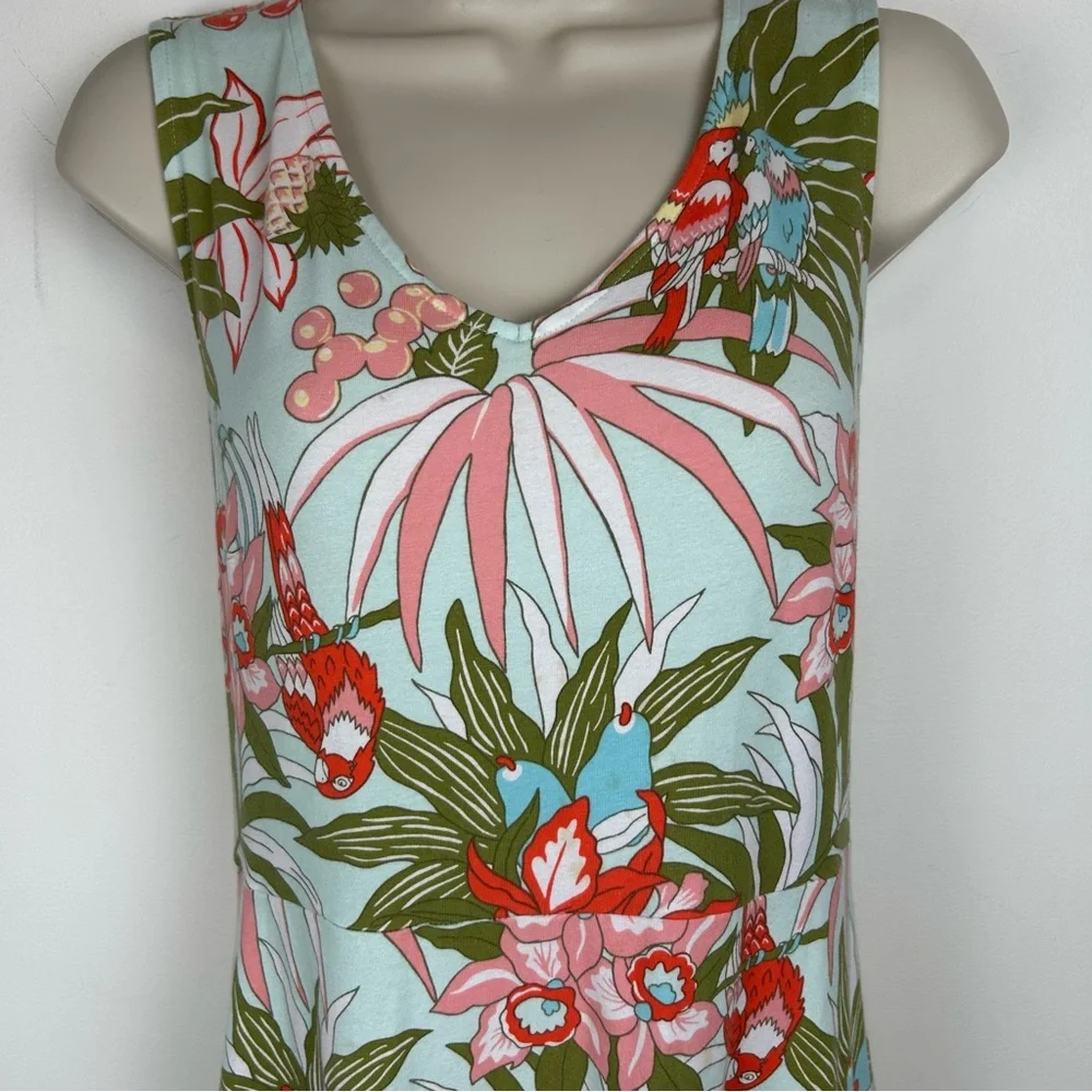 Talbots Floral Parrot Print Sleeveless Knit Maxi sz LP ResortWear Preppy Coastal - Picture 2 of 14